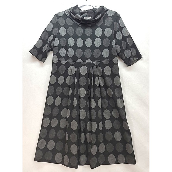 Robbie Bee Black Polka Dot Midi Dress Sz 12 Cowl Neck Short Sleeve Pleated Skirt - Picture 1 of 6